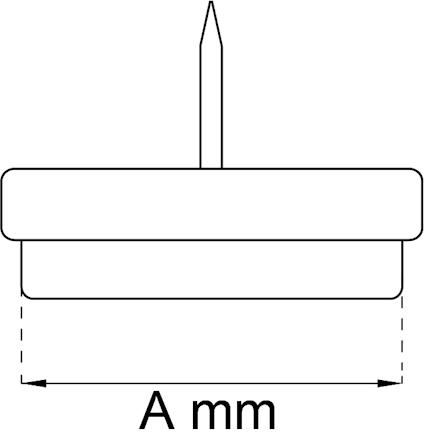 Enkel illustration av en platt knapp med en spik och texten "A mm" under.