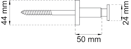 Ritning av en skruv med mått: 44 mm och 50 mm i längd, samt 24 mm i diameter.