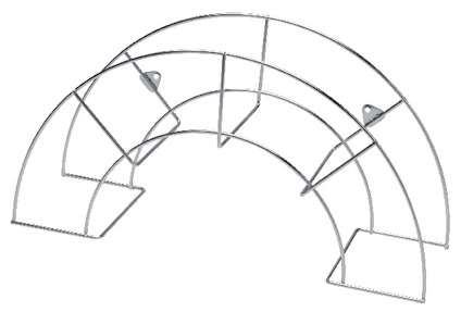 Slanghållare i metall med bågformad design och flera sektioner för att hålla slangar.