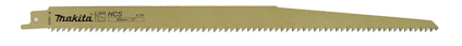 Tigersågblad i metall med märkning "Makita HCS"; tandad kant längs ena sidan.