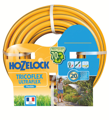 Hozelock Tricoflex Ultraflex trädgårdsslang i gult, 20 m lång, med 70% återvunnen plast.